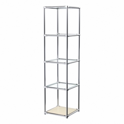 Торговый хромированный стеллаж с прозрачными полками №1, Крем Вайс