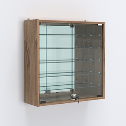 Витрина настенная №201-6А с пятью полками и зеркальной стенкой, Дуб Канзас коричневый