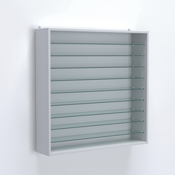 Витрина настенная №204-5Г открытая с девятью прозрачными полками, Серый