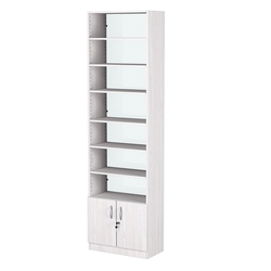 Стеллаж из ДСП с 6-ю полками 300x600 мм серии LEVEL-6 №5-1 (З/C - СТЕКЛО), Ясень Анкор светлый