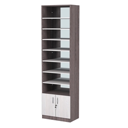 Стеллаж из ДСП с 7-ю полками 350x600 мм серии LEVEL-7 №6-2 (З/C - ЗЕРКАЛО), Ясень Анкор темный + Ясень Анкор светлый