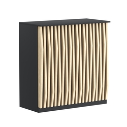 Торговый стол-прилавок широкий с планками серии ОРНАМЕНТ №20, Черный + Дуб Сонома