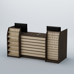 Ресепшен Атлант с накладными планками наклонными полками и экономпанелью №9, Дуб Венге + Дуб Сонома