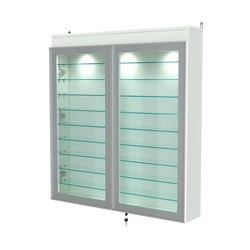 Витрина настенная №4-7А с фризом и девятью стеклянными полками серии Collecto, Белый