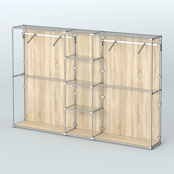 Торговая система ХРОМ (задняя стенка - ДСП) 3030 мм с прозрачными полками и поручнями №12, Дуб Сонома