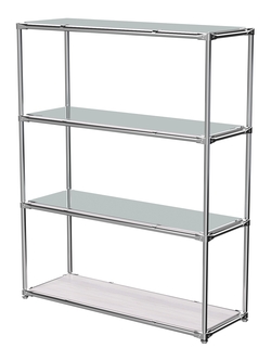 Торговый хромированный стеллаж с зеркальными полками №7, Ясень Анкор светлый - U31104