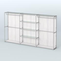 Торговая система ХРОМ (задняя стенка - ДСП) 3600 мм с прозрачными полками и поручнями №2, Ясень Анкор светлый