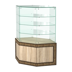 Стеклянный прилавок с декором и шестигранными полками №СПБА-207, Дуб сонома