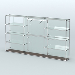 Торговая система ХРОМ (задняя стенка - стекло) 3600 мм с прозрачными полками и поручнями №9, Дуб Венге