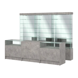 Комплект стеклянных витрин ИС-32 и прилавков ЭК-2, Бетон Чикаго светло-серый F186 ST9