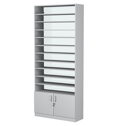 Стеллаж из ДСП с 10-ю полками 300x900 мм серии LEVEL-10 №12-1 (З/C - СТЕКЛО), Серый