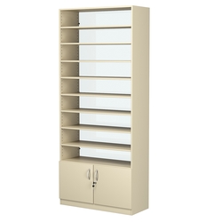 Стеллаж из ДСП с 8-ю полками 350x900 мм серии LEVEL-8 №13-1 (З/C - СТЕКЛО), Крем Вайс