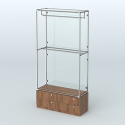 Торговая система ХРОМ (задняя стенка - стекло) 1200 мм №1-2 с тумбой Т-14 и поручнями, Орех