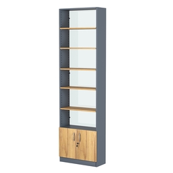 Стеллаж из ДСП с 5-ю полками 250x600 мм серии LEVEL-5 №4-1 (З/C - СТЕКЛО), Темно-серый и Дуб Золотистый