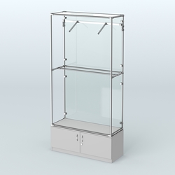 Торговая система ХРОМ (задняя стенка - стекло) 1200 мм №4-4 с тумбой Т-21 и поручнями, Серый