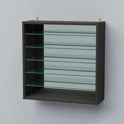 Витрина настенная №201-6Г открытая зеркальная с пятью полками из стекла, Черный