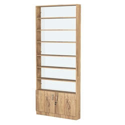 Стеллаж из ДСП с 6-ю полками 150x900 мм серии LEVEL-6 №9-1 (З/C - СТЕКЛО), Дуб Канзас коричневый