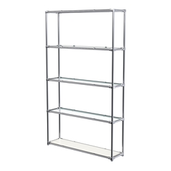 Торговый хромированный стеллаж с прозрачными полками №3, Белый