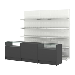 Комплект металлических стеллажей с полками и прилавков ЭК-2, Черный