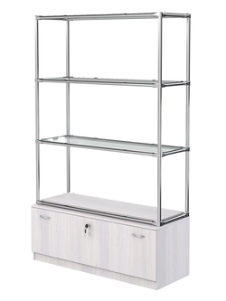 Хромированный стеллаж с прозрачными полками №3 с тумбой Т-11, Ясень Анкор светлый - U31104