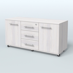 Тумба сервисная Индиго с 3 ящиками с замком и 2 фасадами, Ясень Анкор светлый