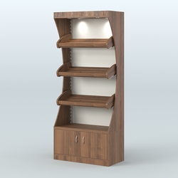 Стеллаж высокий пристенный с деревянными полками для хлебной лавки ХЛ-1, Орех + Белый