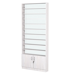 Стеллаж из ДСП с 10-ю полками 150x900 мм серии LEVEL-10 №9-1 (З/C - СТЕКЛО), Ясень Анкор светлый