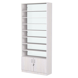 Стеллаж из ДСП с 8-ю полками 300x900 мм серии LEVEL-8 №12-1 (З/C - СТЕКЛО), Ясень Анкор светлый