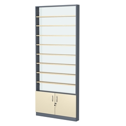 Стеллаж из ДСП с 8-ю полками 100x900 мм серии LEVEL-8 №8-1 (З/C - СТЕКЛО), Темно-серый + Крем Вайс