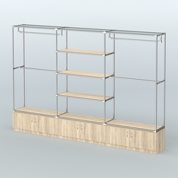 Торговая система ХРОМ без ДСП 3600 мм с тумбами Т21, полками ДСП и поручнями №2, Дуб Сонома