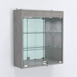 Витрина настенная №201-4А с подсветкой и зеркалом, Бетон Чикаго светло-серый F186 ST9