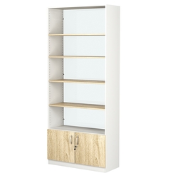 Стеллаж из ДСП с 4-мя полками 350x900 мм серии LEVEL-4 №13-1 (З/C - СТЕКЛО), Белый + Дуб Сонома