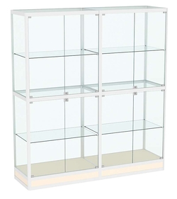 Витрина стеклянная двухсекционная с прозрачной крышкой и подиумом алюминиевая ВСА-8, Крем Вайс