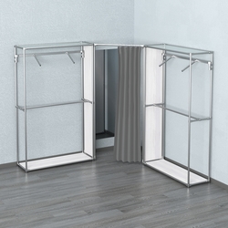 Примерочная с зеркалом из системы ХРОМ с поручнями №4-1, Ясень Анкор светлый