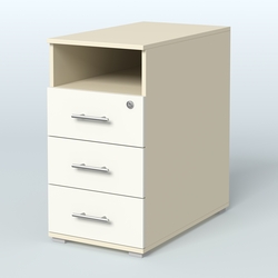 Тумба приставная с 3 ящиками (метабокс) и нишей с замком без топа Индиго Вуд, цвет белый + дуб светлый, Крем Вайс + Белый