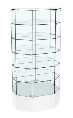 Стеклянная витрина Истра Трапеция с пятью полками и зеркальной стенкой №841, Белый