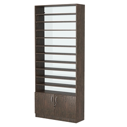 Стеллаж из ДСП с 10-ю полками 300x900 мм серии LEVEL-10 №12-1 (З/C - СТЕКЛО), Дуб Венге