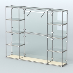 Торговая система ХРОМ (задняя стенка - стекло) 3600 мм с зеркальными полками и поручнями №11, Крем Вайс