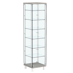 Витрина РОНДО с регулировочными полками №2-5-РЕГ на ножках (задняя стенка стекло), Бетон Чикаго светло-серый F186 ST9