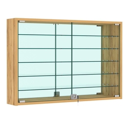 Витрина настенная №3-6А широкая зеркальная с пятью стеклянными полками, Дуб Золотистый