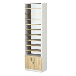 Стеллаж из ДСП с 9-ю полками 350x600 мм серии LEVEL-9 №6-1 (З/C - СТЕКЛО), Белый + Дуб Сонома