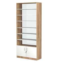 Стеллаж из ДСП с 6-ю полками 400x900 мм серии LEVEL-6 №14-1 (З/C - СТЕКЛО), Дуб Канзас коричневый + Белый