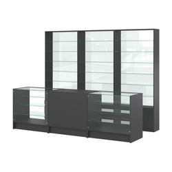 Комплект стеллажей со стеклянными полками U-6 №12-1 и прилавков ЭК-04, Черный