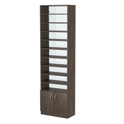 Стеллаж из ДСП с 9-ю полками 300x600 мм серии LEVEL-9 №5-1 (З/C - СТЕКЛО), Дуб Венге