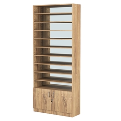 Стеллаж из ДСП с 10-ю полками 300x900 мм серии LEVEL-10 №12-2 (З/C - ЗЕРКАЛО), Дуб Канзас коричневый