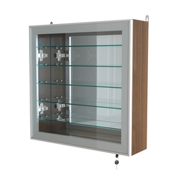 Витрина настенная №1-6А с пятью полками и зеркальной стенкой серии Collecto, Орех