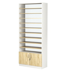 Стеллаж из ДСП с 9-ю полками 400x900 мм серии LEVEL-9 №14-1 (З/C - СТЕКЛО), Белый + Дуб Сонома