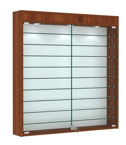 Витрина настенная №4-7А с фризом и девятью стеклянными полками, Орех