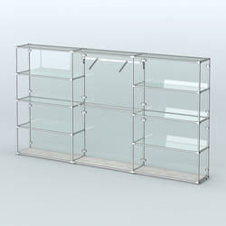 Торговая система ХРОМ (задняя стенка - стекло) 3600 мм с прозрачными полками и поручнями №9, Метрополитан Грей