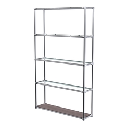 Торговый хромированный стеллаж с прозрачными полками №3, Ясень Анкор темный - U31105